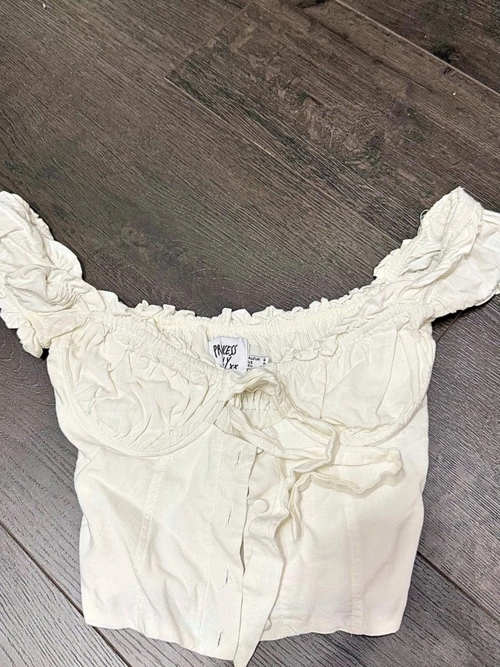 Princess Polly Silverdale Top White Ruched Crop Top Size US 0